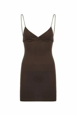 Vintage Brown Slip Mini Dress - Y2K Fashion Coquette Aesthetic Grunge Style - Retro Women's Clothing