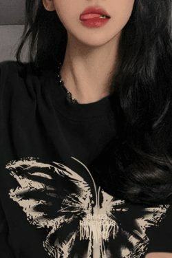 Vintage Butterfly Oversized Tee - Y2K Fashion Short Sleeve Graphic Shirt