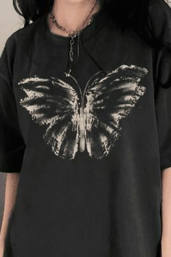 Vintage Butterfly Oversized Tee - Y2K Fashion Short Sleeve Graphic Shirt