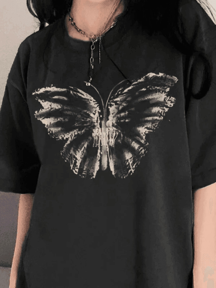 Vintage Butterfly Oversized Tee - Y2K Fashion Short Sleeve Graphic Shirt