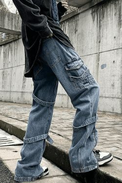 Vintage Cargo Jeans with Men's Strap Detail - Y2K Fashion - Coquette Grunge Aesthetic