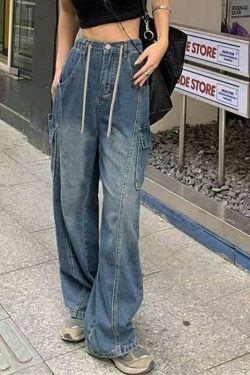 Vintage Cargo Jeans with Seam Detail: Y2K Fashion Aesthetic for Women