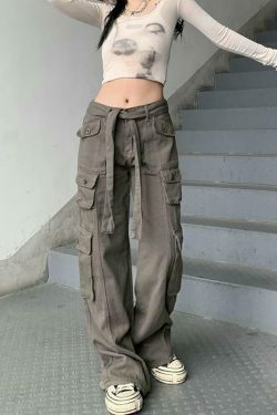 Vintage Cargo Jeans with Stylish Pockets for Women - Y2K Fashion Statement Piece