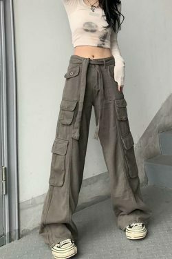 Vintage Cargo Jeans with Stylish Pockets for Women - Y2K Fashion Statement Piece