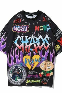 Vintage Cartoon Graffiti T-Shirt for Women - Y2K Fashion with Coquette and Grunge Aesthetic Touch