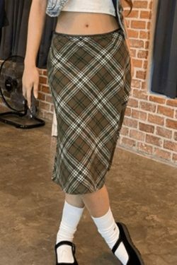 Vintage Check Print Skirt - Y2K Fashion with Coquette Aesthetic, Grunge Style, and Pastel Goth Vibes