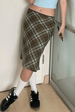 Vintage Check Print Skirt - Y2K Fashion with Coquette Aesthetic, Grunge Style, and Pastel Goth Vibes