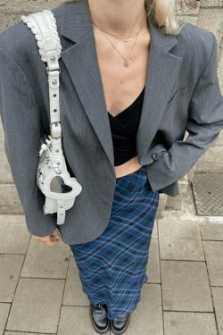 Vintage Checkered Maxi Skirt in Y2K Fashion Style for Coquette and Grunge Aesthetic Women