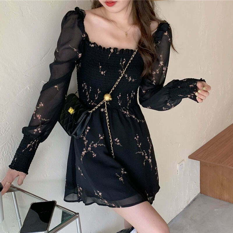 Vintage Chiffon Dress with Y2K Aesthetic and Coquette Style for Women's Fashion Vintage Chiffon Dress with Y2K Aesthetic and Coquette Style for Women's Fashion