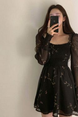 Vintage Chiffon Dress with Y2K Aesthetic and Coquette Style for Women's Fashion