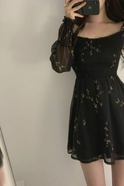 Vintage Chiffon Dress with Y2K Aesthetic and Coquette Style for Women's Fashion