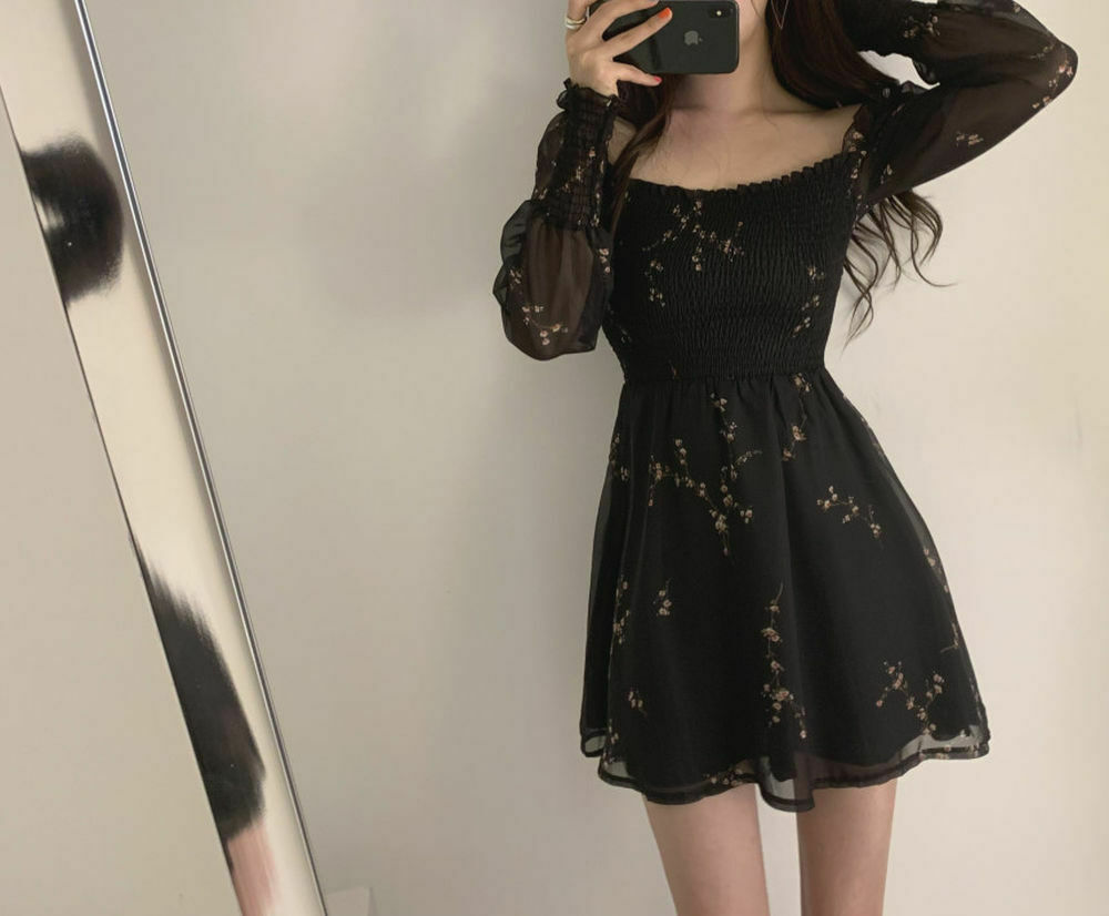 Vintage Chiffon Dress with Y2K Aesthetic and Coquette Style for Women's Fashion Vintage Chiffon Dress with Y2K Aesthetic and Coquette Style for Women's Fashion