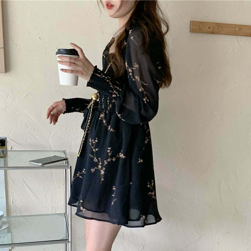Vintage Chiffon Dress with Y2K Aesthetic and Coquette Style for Women's Fashion Vintage Chiffon Dress with Y2K Aesthetic and Coquette Style for Women's Fashion