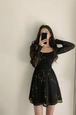 Vintage Chiffon Dress with Y2K Aesthetic and Coquette Style for Women's Fashion