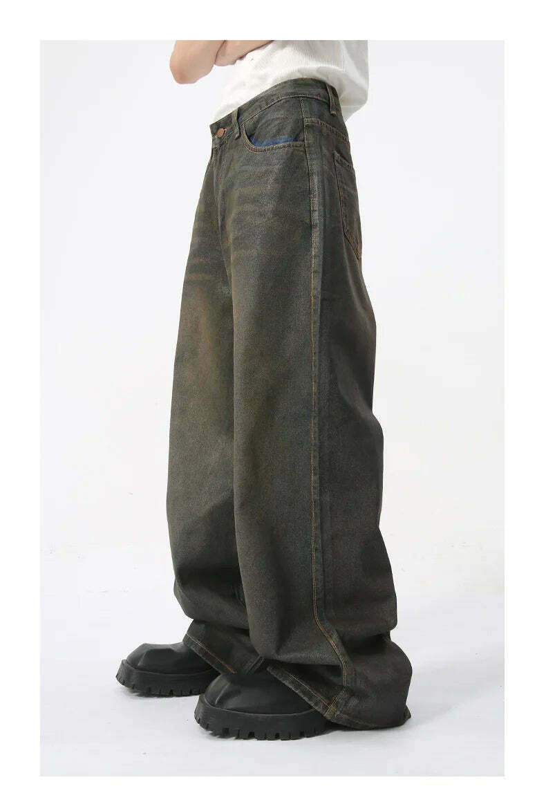Vintage Coated Baggy Jeans - Y2K Aesthetic Denim - Grunge Style Cargo Skirt - Coquette Fashion