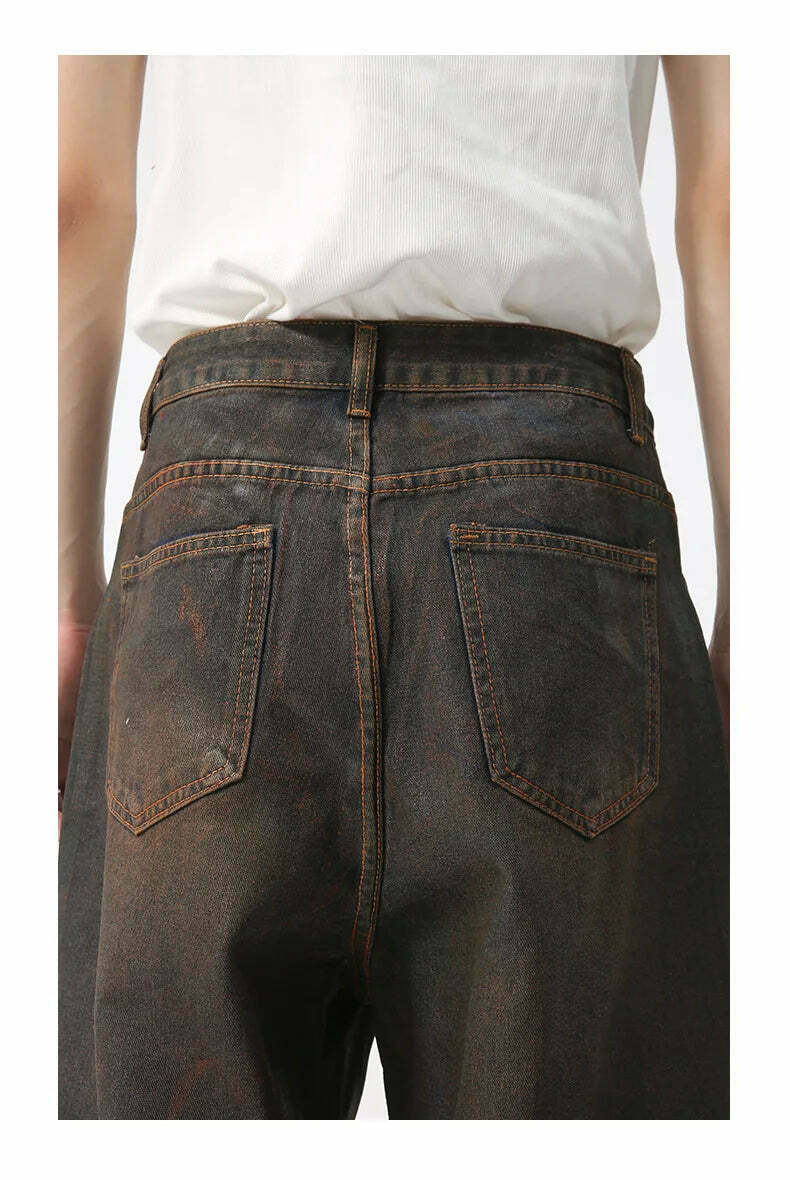 Vintage Coated Baggy Jeans - Y2K Aesthetic Denim - Grunge Style Cargo Skirt - Coquette Fashion