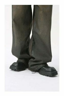 Vintage Coated Baggy Jeans - Y2K Aesthetic Denim - Grunge Style Cargo Skirt - Coquette Fashion