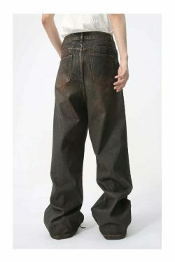 Vintage Coated Baggy Jeans - Y2K Aesthetic Denim - Grunge Style Cargo Skirt - Coquette Fashion