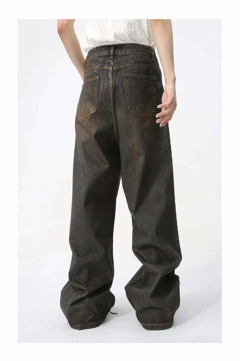 Vintage Coated Baggy Jeans - Y2K Aesthetic Denim - Grunge Style Cargo Skirt - Coquette Fashion