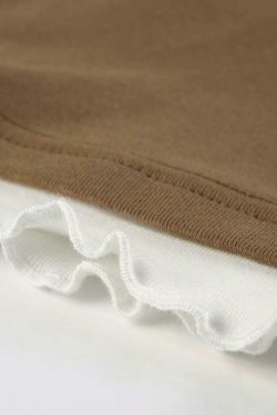 Vintage Contrast Fake Two Piece Cropped Long Sleeve Tee