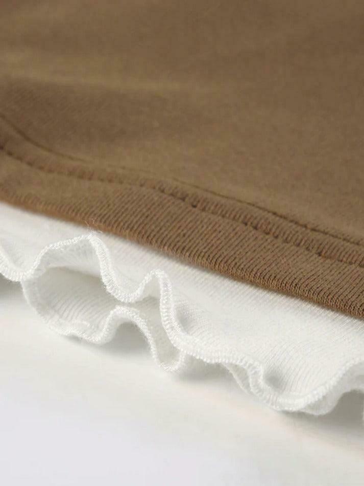 Vintage Contrast Fake Two Piece Cropped Long Sleeve Tee Vintage Contrast Fake Two Piece Cropped Long Sleeve Tee