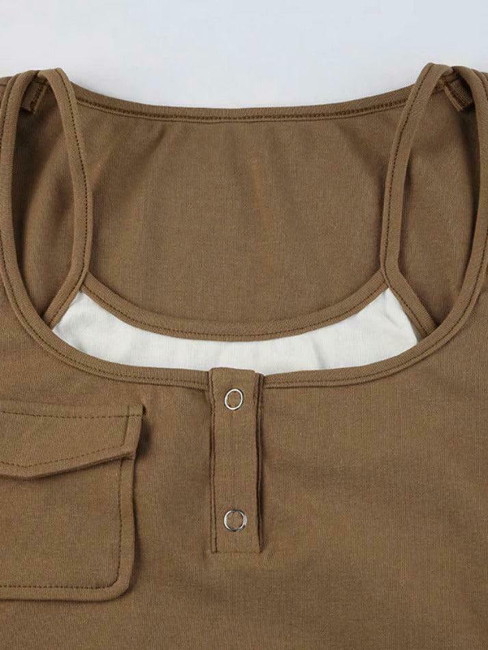 Vintage Contrast Fake Two Piece Cropped Long Sleeve Tee Vintage Contrast Fake Two Piece Cropped Long Sleeve Tee