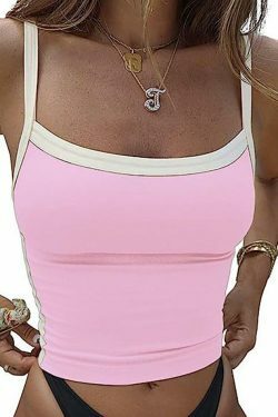 Vintage Contrast Trim Crop Cami: Y2K Aesthetic Grunge Coquette Fashion