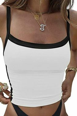 Vintage Contrast Trim Crop Cami: Y2K Aesthetic Grunge Coquette Fashion