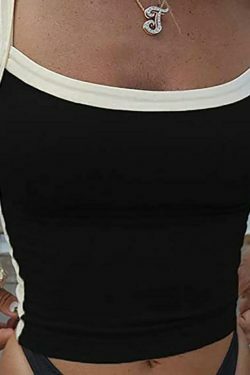Vintage Contrast Trim Crop Cami: Y2K Aesthetic Grunge Coquette Fashion
