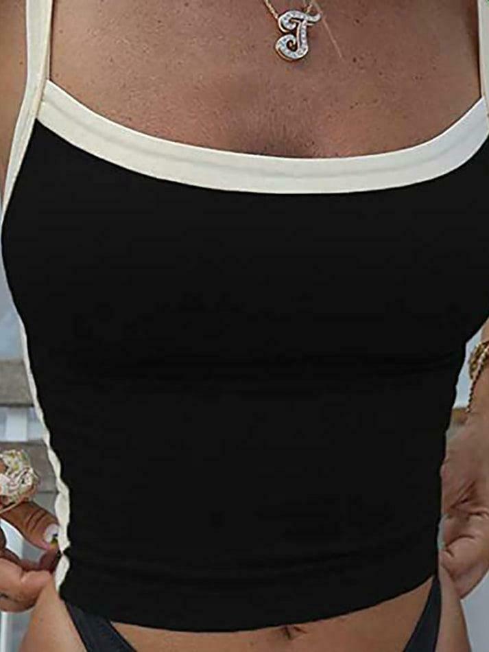 Vintage Contrast Trim Crop Cami: Y2K Aesthetic Grunge Coquette Fashion Vintage Contrast Trim Crop Cami: Y2K Aesthetic Grunge Coquette Fashion