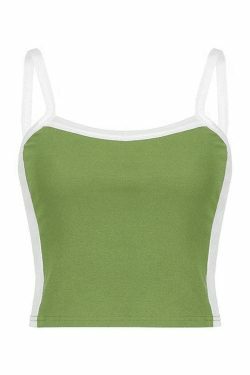 Vintage Contrast Trim Crop Cami: Y2K Aesthetic Grunge Coquette Fashion