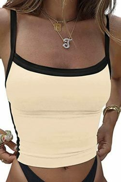 Vintage Contrast Trim Crop Cami: Y2K Aesthetic Grunge Coquette Fashion