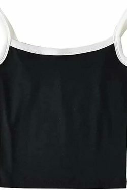 Vintage Contrast Trim Crop Cami: Y2K Aesthetic Grunge Coquette Fashion