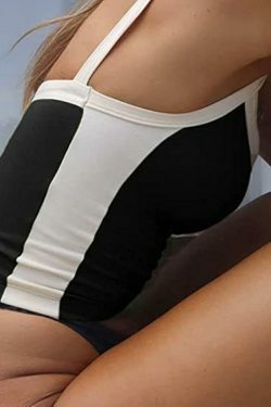 Vintage Contrast Trim Crop Cami: Y2K Aesthetic Grunge Coquette Fashion