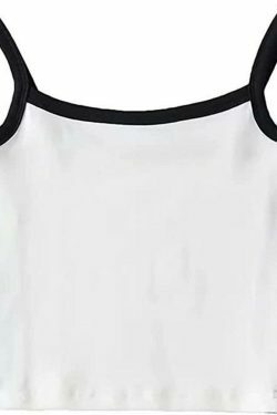 Vintage Contrast Trim Crop Cami: Y2K Aesthetic Grunge Coquette Fashion