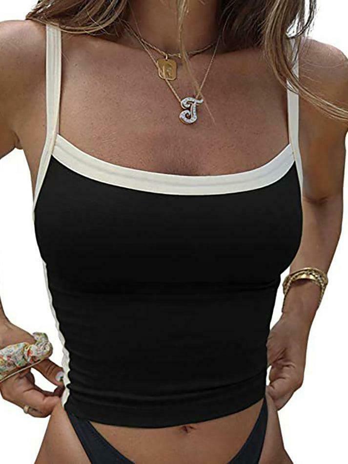 Vintage Contrast Trim Crop Cami: Y2K Aesthetic Grunge Coquette Fashion Vintage Contrast Trim Crop Cami: Y2K Aesthetic Grunge Coquette Fashion
