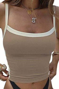 Vintage Contrast Trim Crop Cami: Y2K Aesthetic Grunge Coquette Fashion