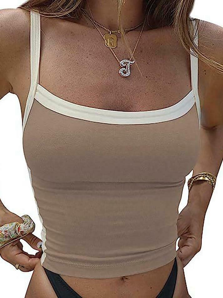 Vintage Contrast Trim Crop Cami: Y2K Aesthetic Grunge Coquette Fashion Vintage Contrast Trim Crop Cami: Y2K Aesthetic Grunge Coquette Fashion