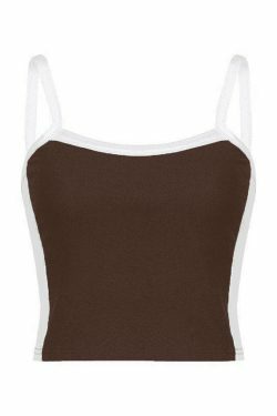 Vintage Contrast Trim Crop Cami: Y2K Aesthetic Grunge Coquette Fashion