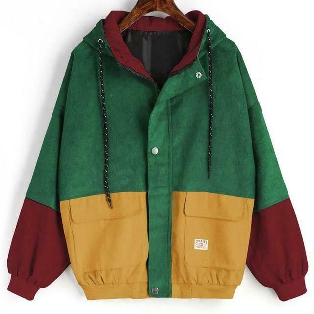 Vintage Corduroy Hooded Jacket - Y2K Aesthetic Outerwear for Women, Coquette Style Grunge Fashion