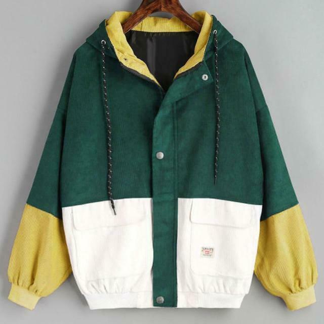 Vintage Corduroy Hooded Jacket - Y2K Aesthetic Outerwear for Women, Coquette Style Grunge Fashion