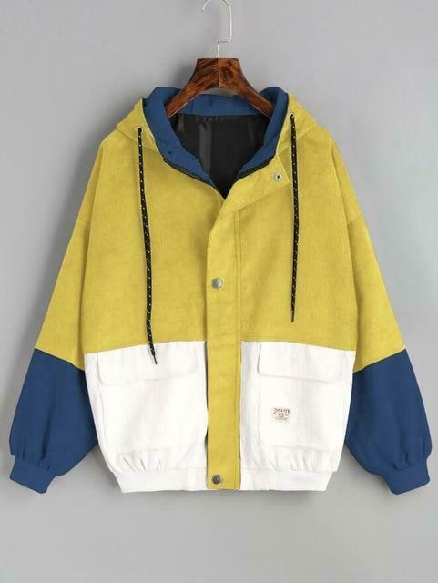 Vintage Corduroy Hooded Jacket - Y2K Aesthetic Outerwear for Women, Coquette Style Grunge Fashion