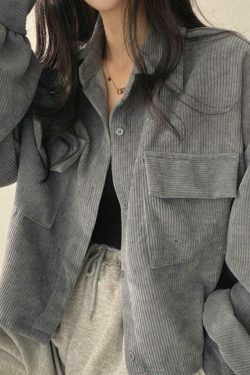 Vintage Corduroy Lapel Neck Button Blouse - Y2K Fashion Staple for Coquette & Grunge