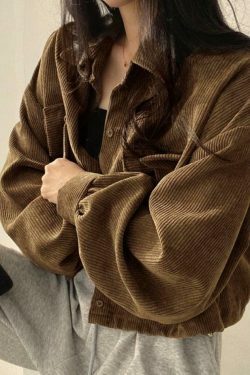 Vintage Corduroy Lapel Neck Button Blouse - Y2K Fashion Staple for Coquette & Grunge