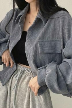 Vintage Corduroy Lapel Neck Button Blouse - Y2K Fashion Staple for Coquette & Grunge