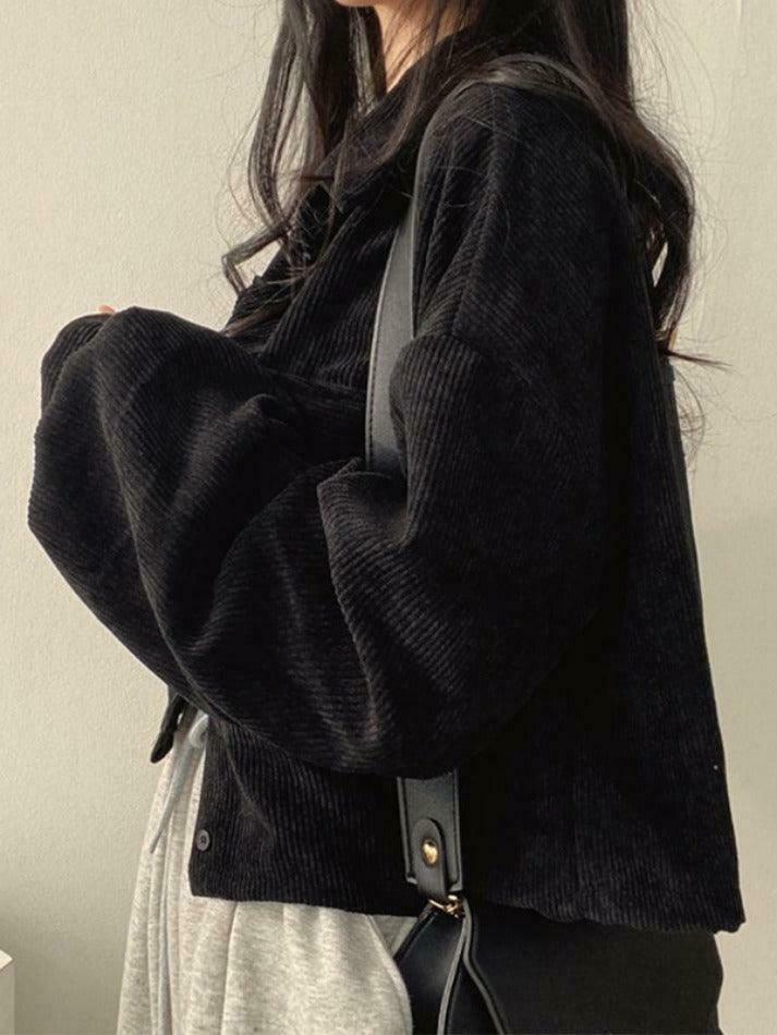 Vintage Corduroy Lapel Neck Button Blouse - Y2K Fashion Staple for Coquette & Grunge Vintage Corduroy Lapel Neck Button Blouse - Y2K Fashion Staple for Coquette & Grunge