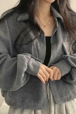 Vintage Corduroy Lapel Neck Button Blouse - Y2K Fashion Staple for Coquette & Grunge