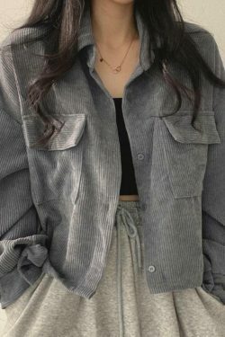 Vintage Corduroy Lapel Neck Button Blouse - Y2K Fashion Staple for Coquette & Grunge