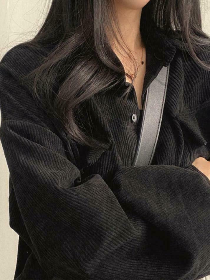 Vintage Corduroy Lapel Neck Button Blouse - Y2K Fashion Staple for Coquette & Grunge Vintage Corduroy Lapel Neck Button Blouse - Y2K Fashion Staple for Coquette & Grunge