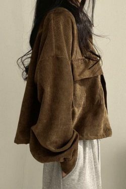 Vintage Corduroy Lapel Neck Button Blouse - Y2K Fashion Staple for Coquette & Grunge